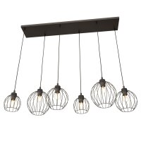Schwarze Pendelleuchte E27 Metall 6-flammig L:125 cm