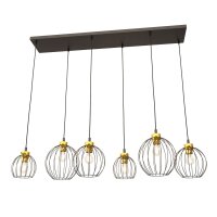 Längliche Pendelleuchte Schwarz Gold 6-flammig elegant