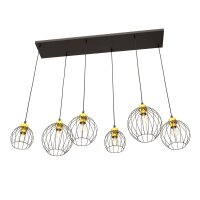 Längliche Pendelleuchte Schwarz Gold 6-flammig elegant