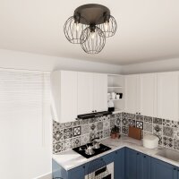Deckenlampe Retro Schwarz Draht E27 3-flammig L:41 cm