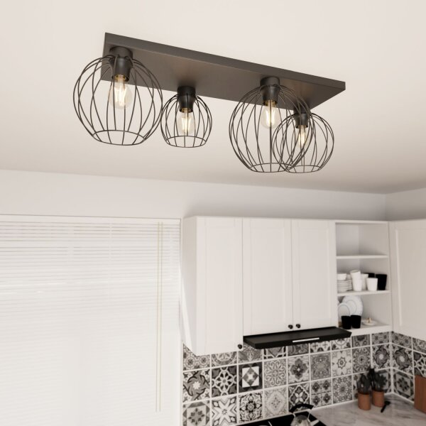 Deckenlampe Retro Schwarz Draht E27 3-flmg 70 cm lang