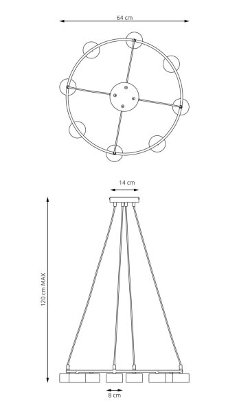 Pendelleuchte Weiß Metall akzentuiert L:64 cm 8-flammig