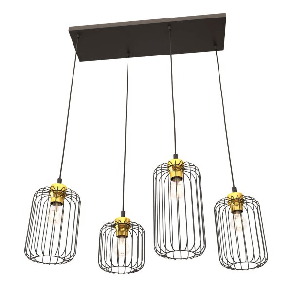 Pendelleuchte Metall E27 70 cm lang Retro Schwarz Gold