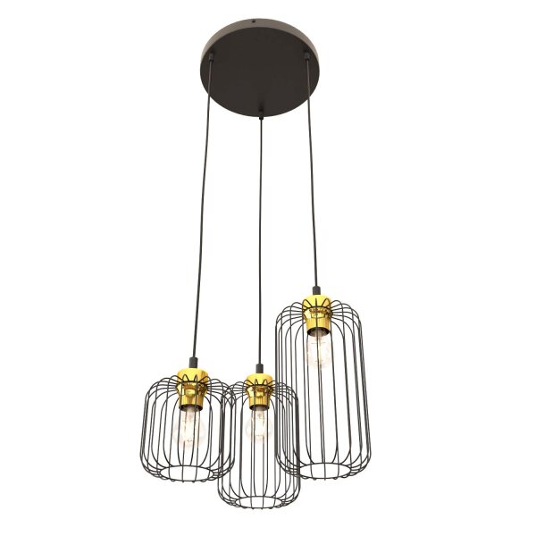 Runde Hängelampe Schwarz Gold Ø30 cm 3-flmg E27 Metall