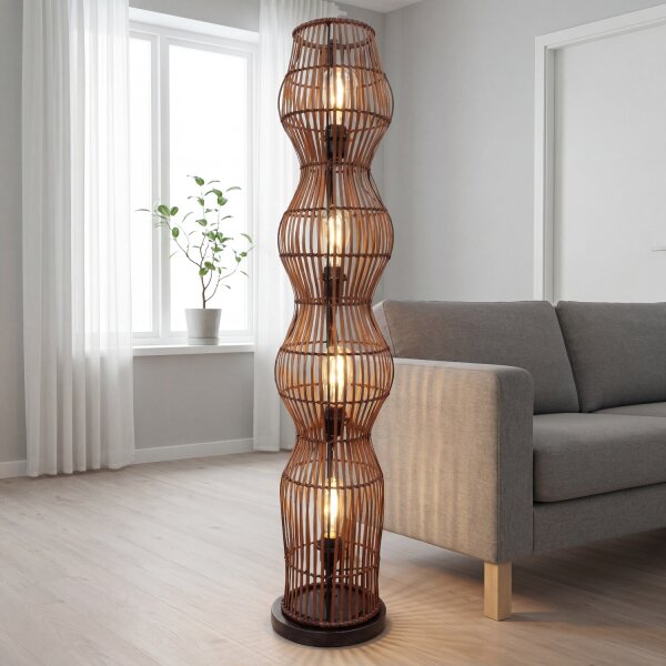 Boho Stehlampe Bambus Metall Schwarz E27 110 cm 4-flmg