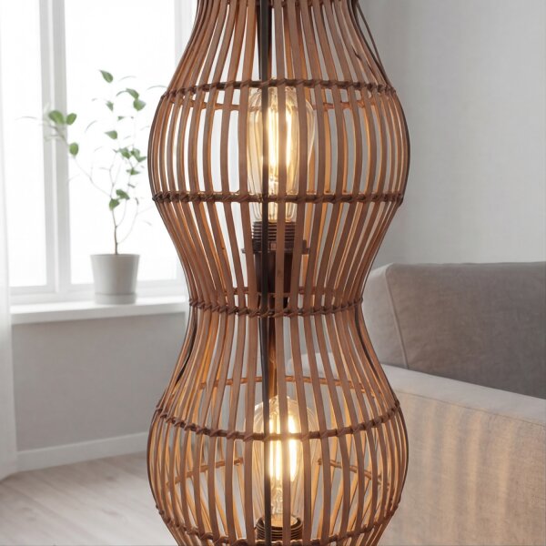 Boho Stehlampe Bambus Metall Schwarz E27 110 cm 4-flmg