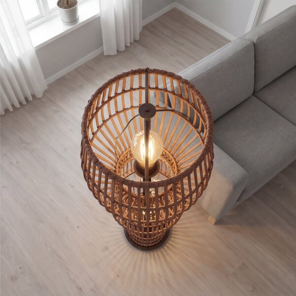 Boho Stehlampe Bambus Metall Schwarz E27 110 cm 4-flmg