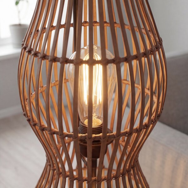 Boho Stehlampe Bambus Metall Schwarz E27 110 cm 4-flmg