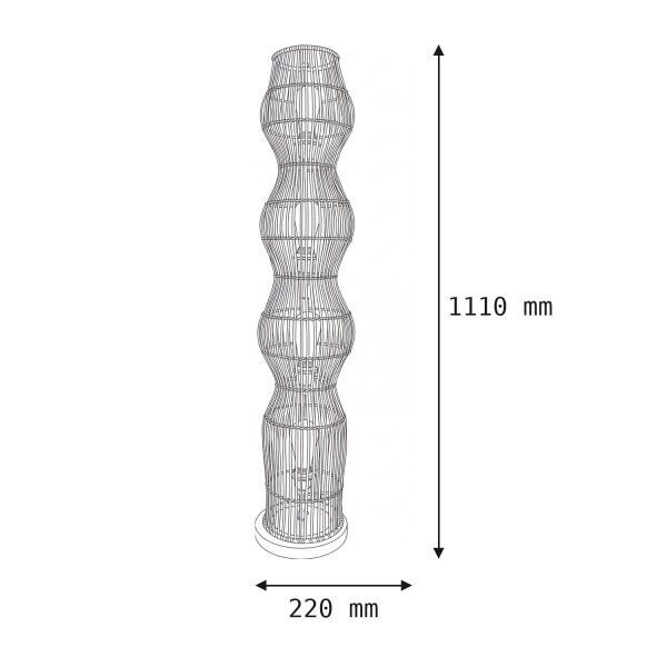 Boho Stehlampe Bambus Metall Schwarz E27 110 cm 4-flmg