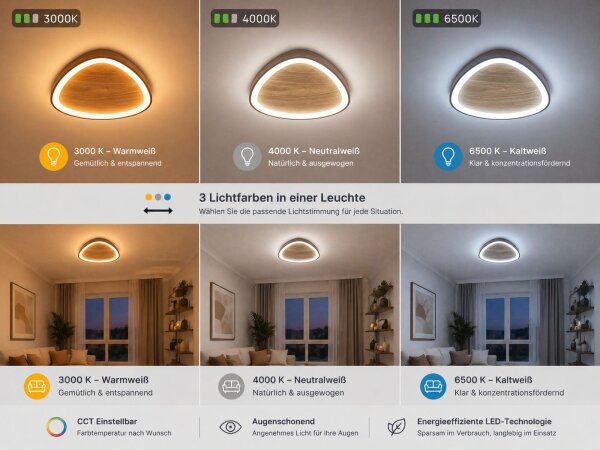 LED Deckenlampe Holz Aluminium dimmbar 3000/4000/6500K