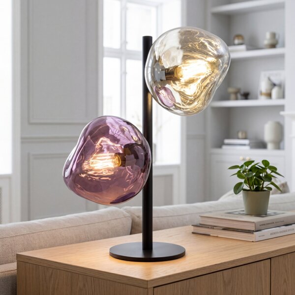 Tischlampe Glas Weiß Lila verspiegelt E14 2-flmg 40 cm