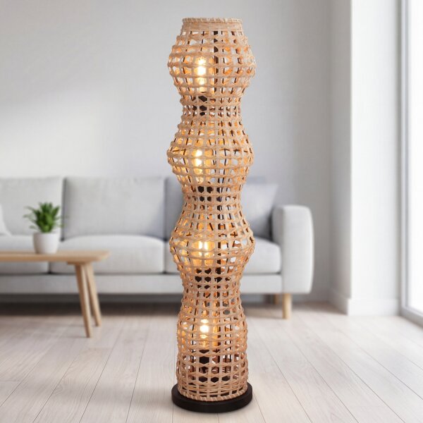 Boho Stehlampe Rattan Korb Metall E27 4-flammig 111 cm