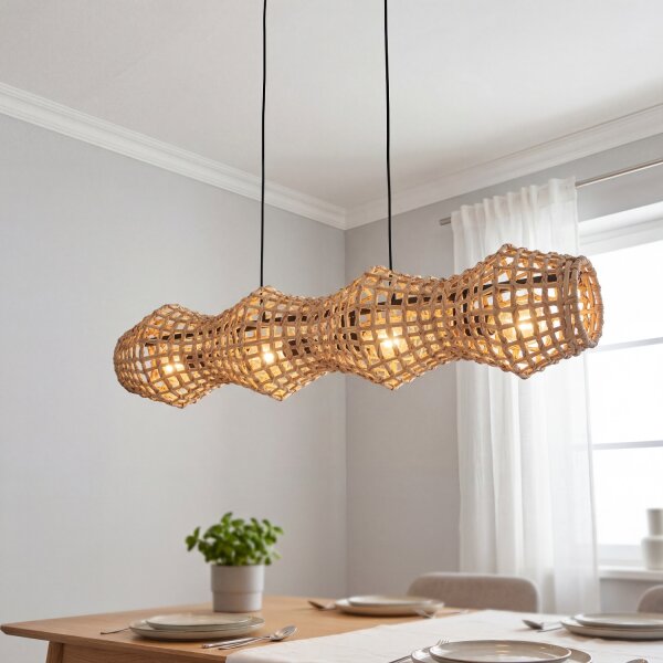 Pendelleuchte Boho Rattan Metall E27 4-flammig 107 cm