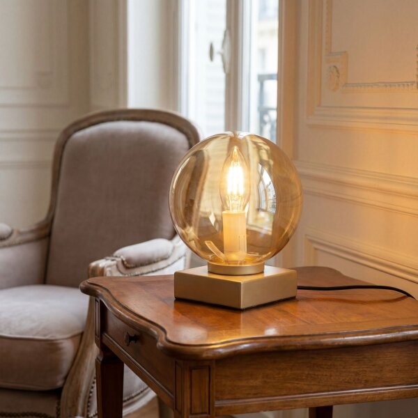 Tischlampe Gold Bernstein Metall Glas Kugel E14 17,5 cm