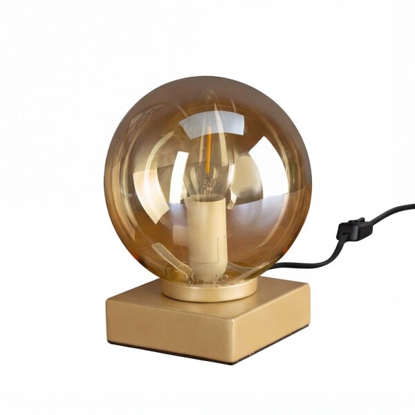 Tischlampe Gold Bernstein Metall Glas Kugel E14 17,5 cm