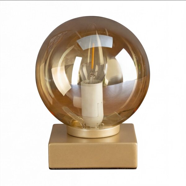 Tischlampe Gold Bernstein Metall Glas Kugel E14 17,5 cm