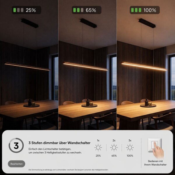 LED Hängelampe dimmbar Holz Aluminium 120 cm 3000 K