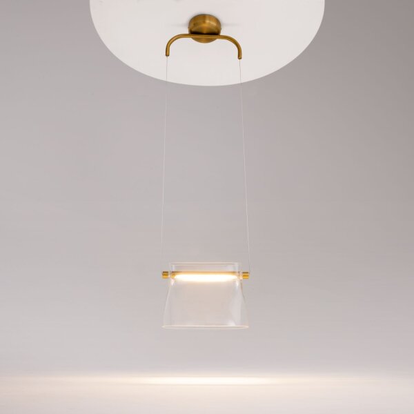 Pendelleuchte Metall Glas LED H: max. 329 cm in Messing