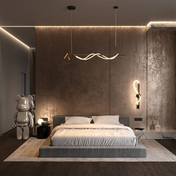 Hängelampe LED Aluminium in Schwarz Gold länglich YARA