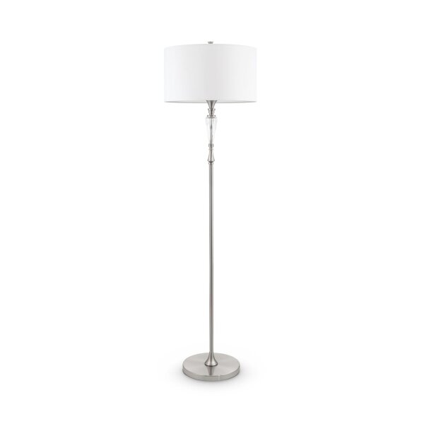 Stehlampe Metall Stoff E27 158 cm Nickel Weiß rund