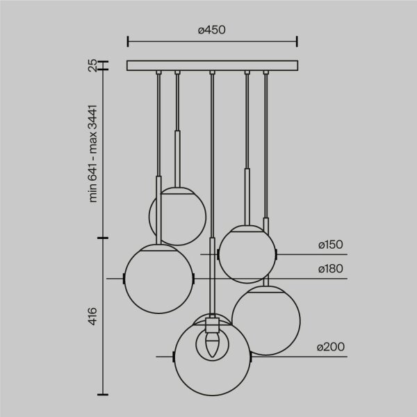 Pendelleuchte Metall Glas G9 Ø 58 cm H: max. 344,1 cm