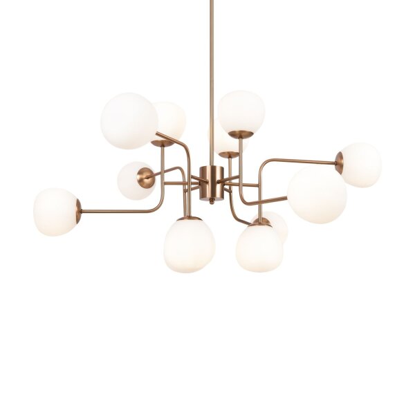 Hängelampe Metall Glas H: max. 140 cm in Gold Weiß E14