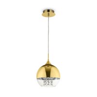 H&auml;ngeleuchte Metall Glas E27 D: 20 cm rund in Gold JOY