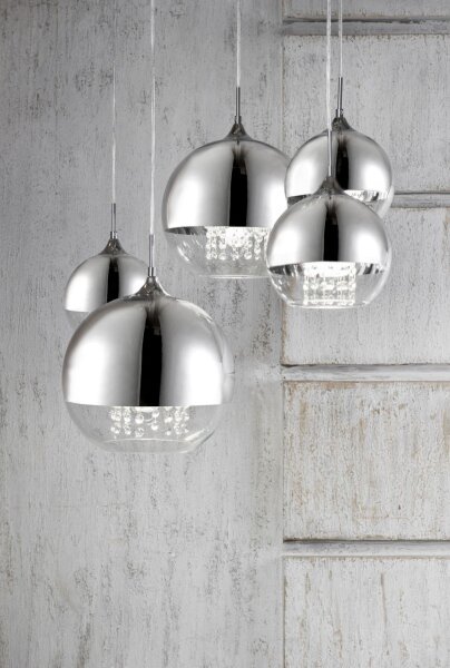 Pendelleuchte Metall Glas H: max. 95 cm Nickel E27 JOY
