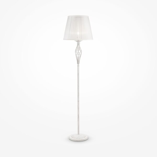 Stehlampe Metall Stoff 165 cm in Shabby Weiß Gold Weiß