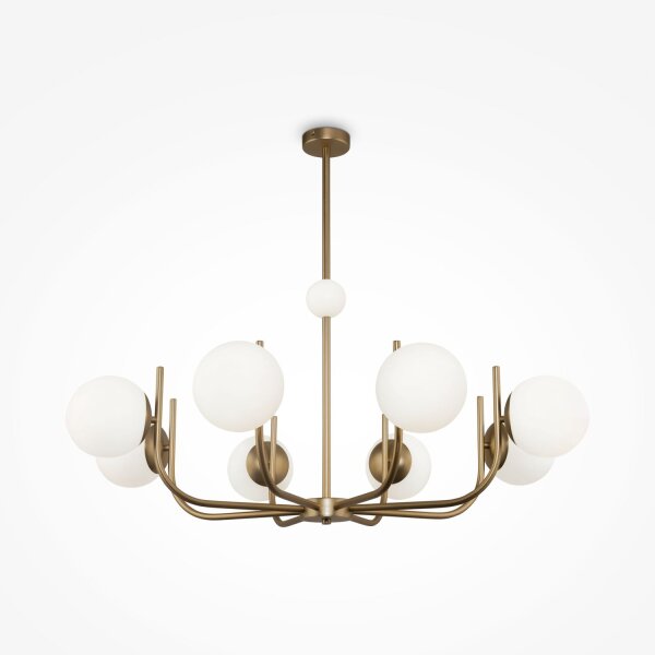 Kronleuchter Metall Glas 103 cm breit in Messing Weiß