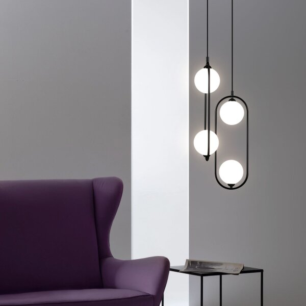Hängelampe Glas Metall G9 H: max. 204 cm Schwarz Weiß