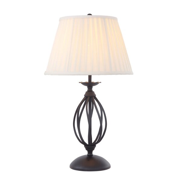 Tischlampe mit Stoffschirm Schwarz Creme Rustikal