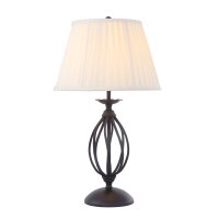 Tischlampe mit Stoffschirm Schwarz Creme Rustikal