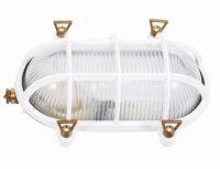 Feuchtraumleuchte oval Messing Glas E27 IP64 24 cm breit Wei&szlig;