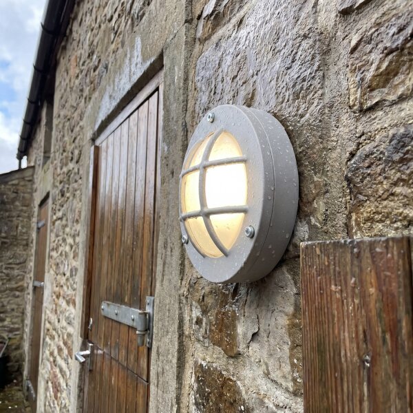 Wandlampe außen Grau Echt-Messing rund D: 14 cm IP64