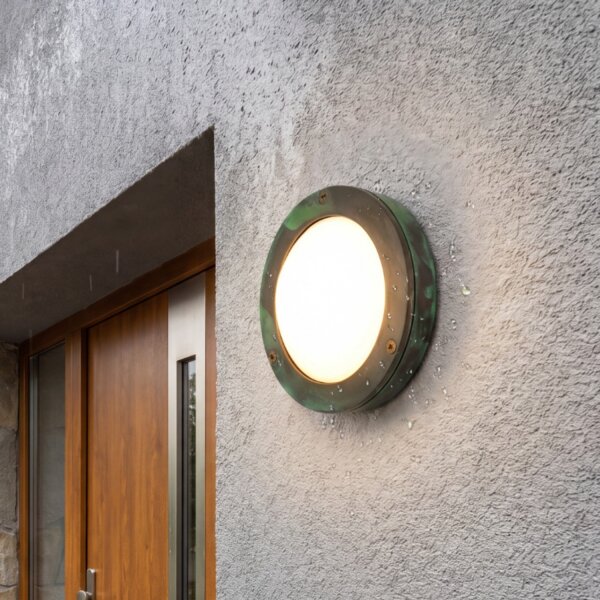 Wandleuchte außen rund Messing Glas Ø 14 cm IP64 GX53