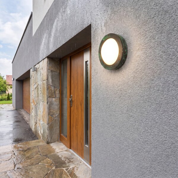Wandleuchte außen rund Messing Glas Ø 14 cm IP64 GX53