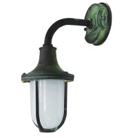 Outdoor Wandleuchte Messing Glas E27 IP64 H: 30 cm Gr&uuml;n Antik