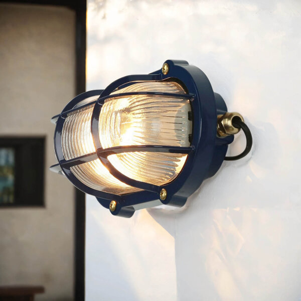 Wandlampe außen Keller Glas Echt-Messing E27 IP64 B: 21 cm