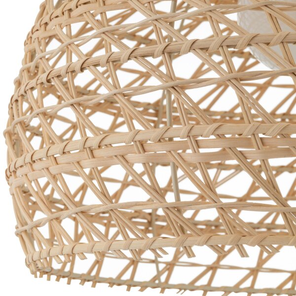 Runde Hängelampe Rattan Naturholz E27 Ø43 cm wohnlich