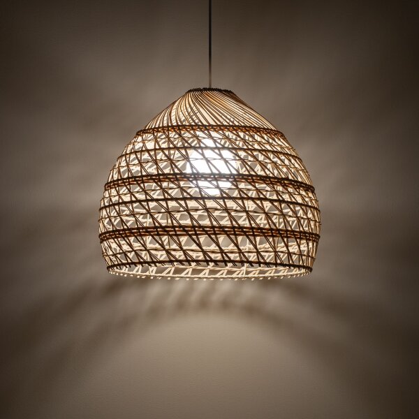 Runde Hängelampe Rattan Naturholz E27 Ø43 cm wohnlich