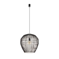 Schwarze H&auml;ngelampe E27 Bambus wohnlich &Oslash;50 cm rund