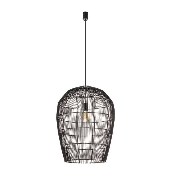 Schwarze Pendelleuchte Bambus gemütlich E27 Ø53,5 cm