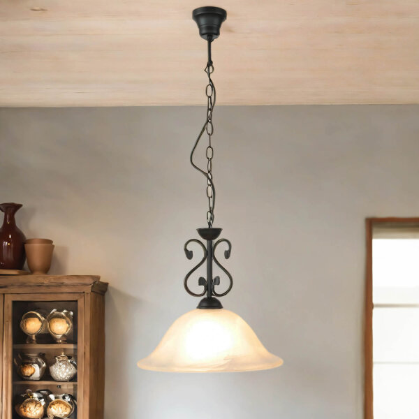Hängelampe DOROTHEA Alabaster Glas Metall Landhaus