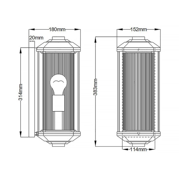 Außenwandleuchte Glas Aluminium E27 IP44 38,3 cm hoch