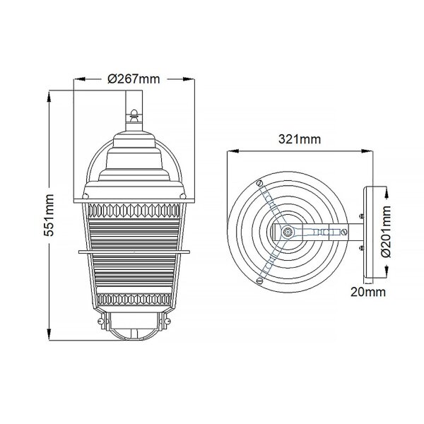 Außenlampe Wand Alu Glas Vintage H: 55,1 cm IP44 E27