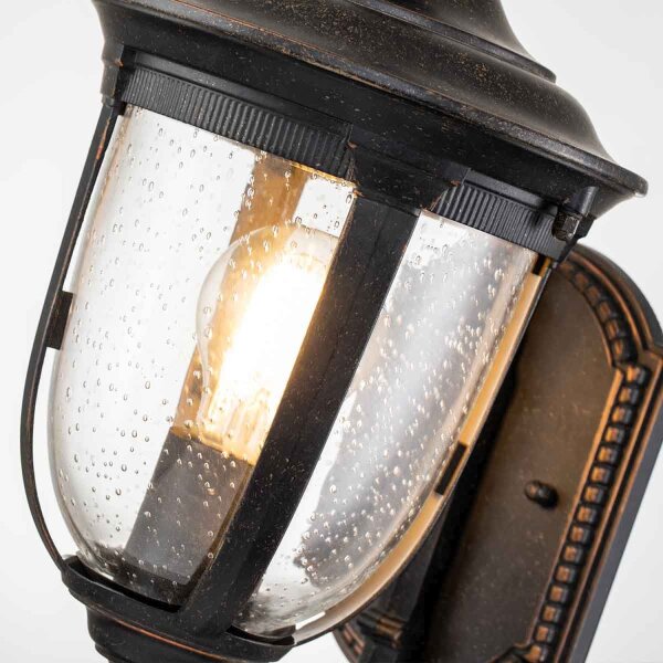 Außenlampe Wand IP44 H: 41,5 cm Rustikal Glas Alu in Bronze