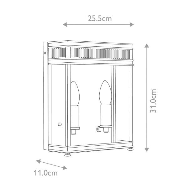 Außenleuchte aus Messing Glas IP44 31 cm hoch 2x E14