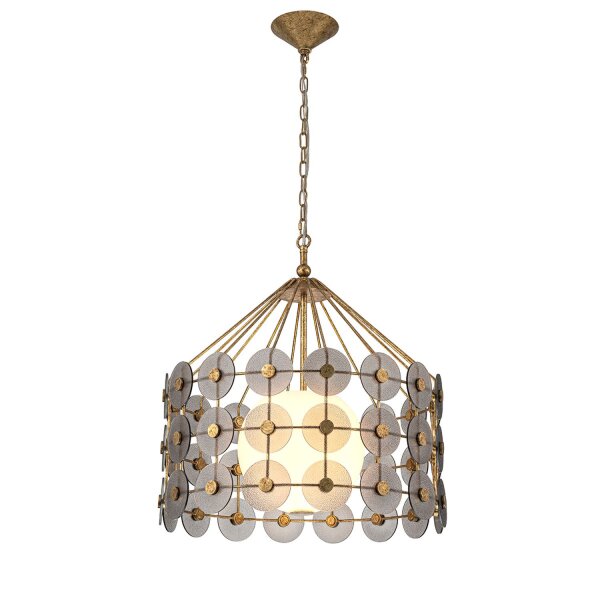 Hängelampe Glas Metall Ø 57,2 cm 3x E14 in Gold Antik Grau