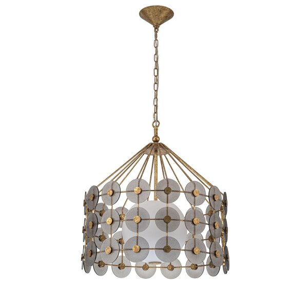 Hängelampe Glas Metall Ø 57,2 cm 3x E14 in Gold Antik Grau
